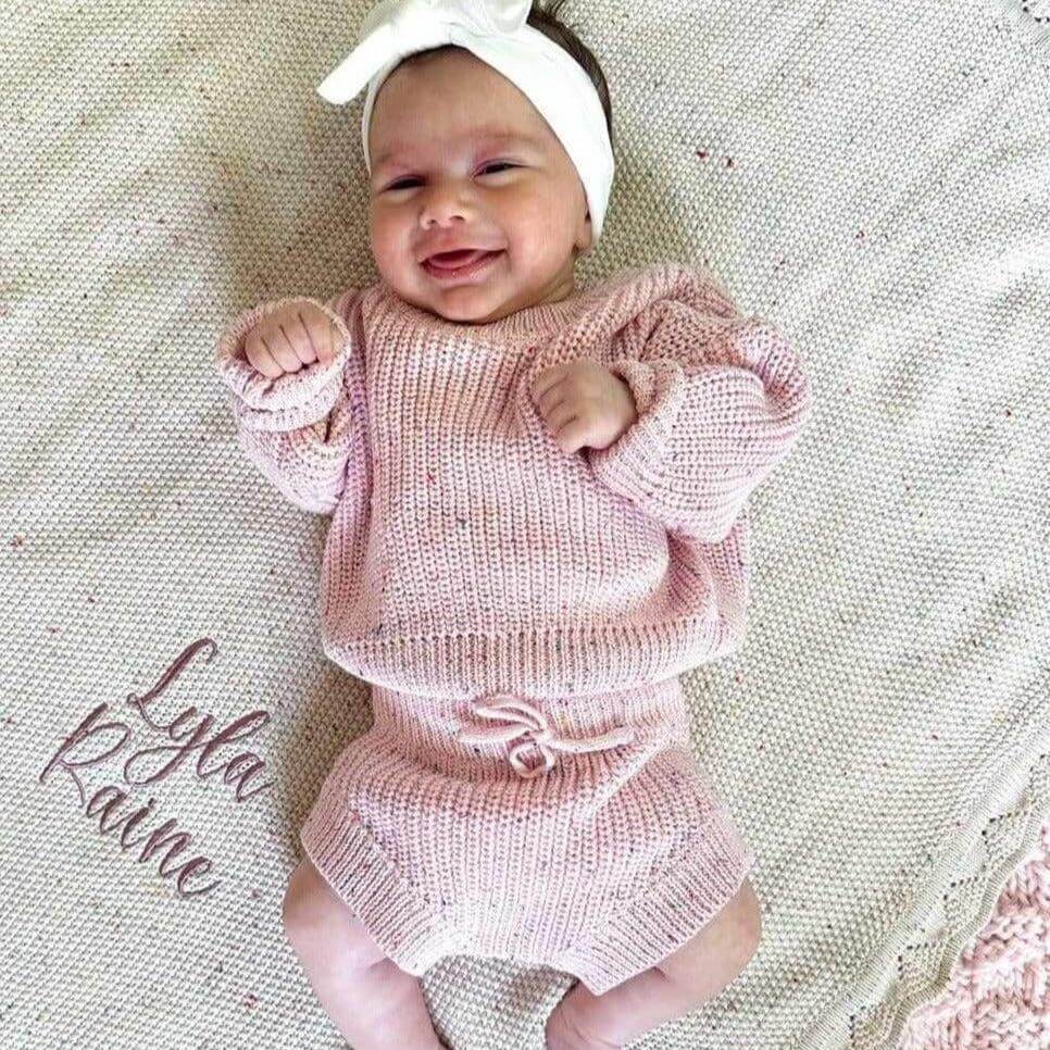 Strawberry- Newborn Hand Embroidered Sweater Set, Custom Name Baby Sweater & Shorts, Personalized Sweater, Birth Announcement Outfit