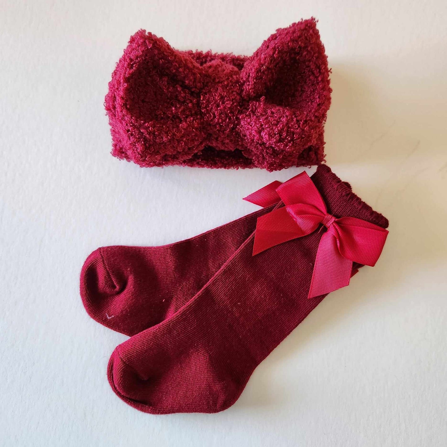 TEDDY TOPKNOT BOW - DEEP RED