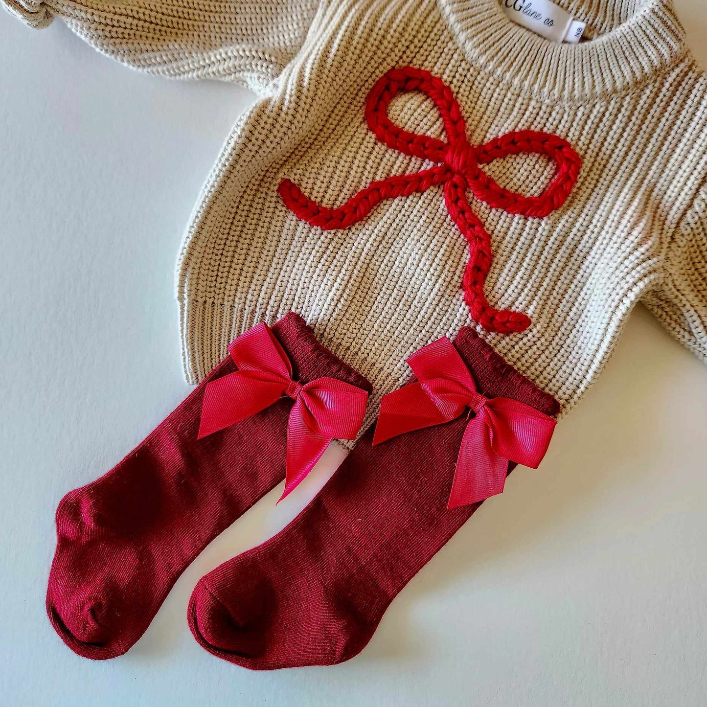 BOW SOCKS (0-6 mos) - DEEP RED