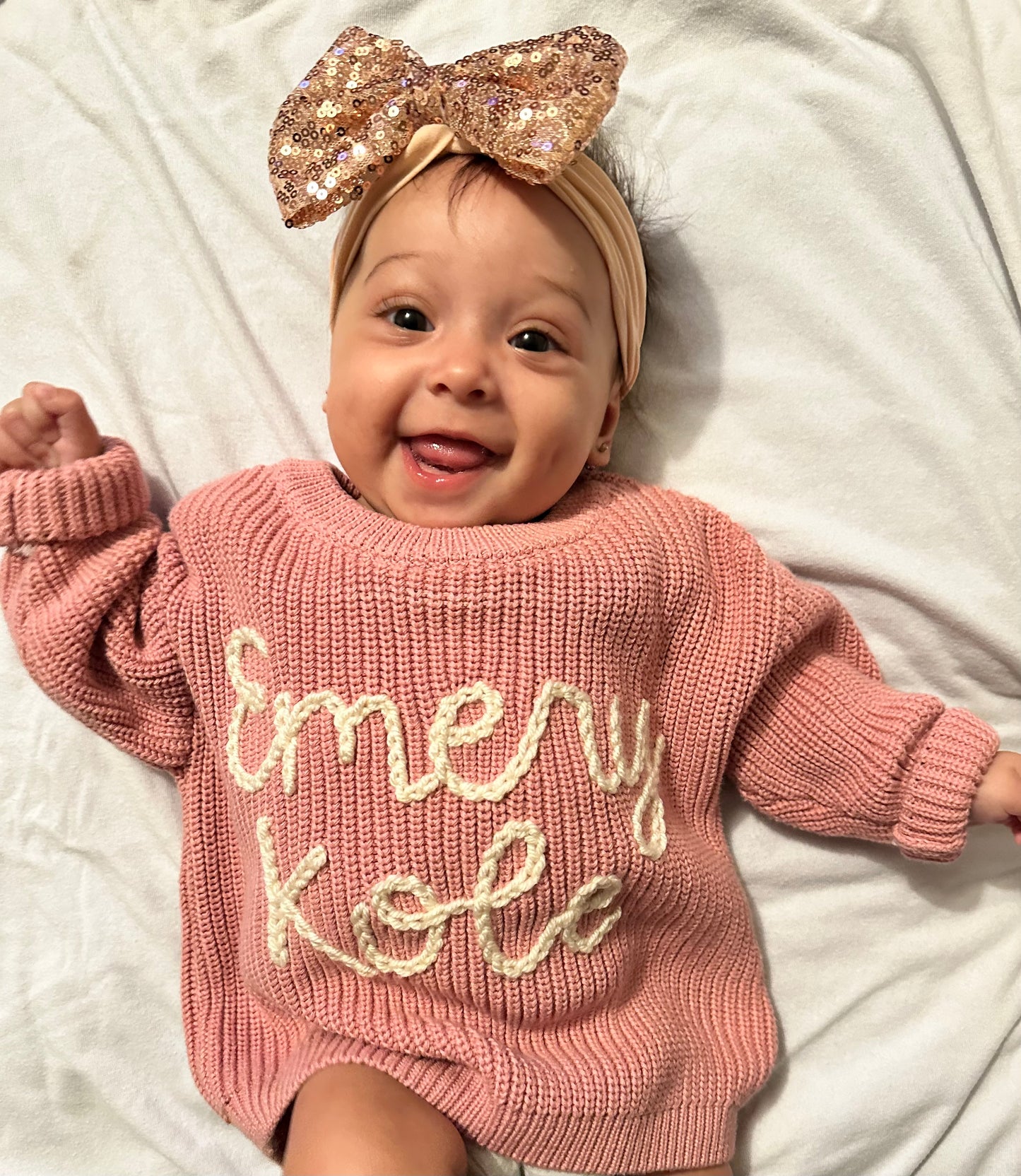 NEWBORN Hand Embroidered Sweater Set, Custom Name Baby Sweater & Shorts, Personalized Birth Announcement, Knit Sweater Baby Announcement