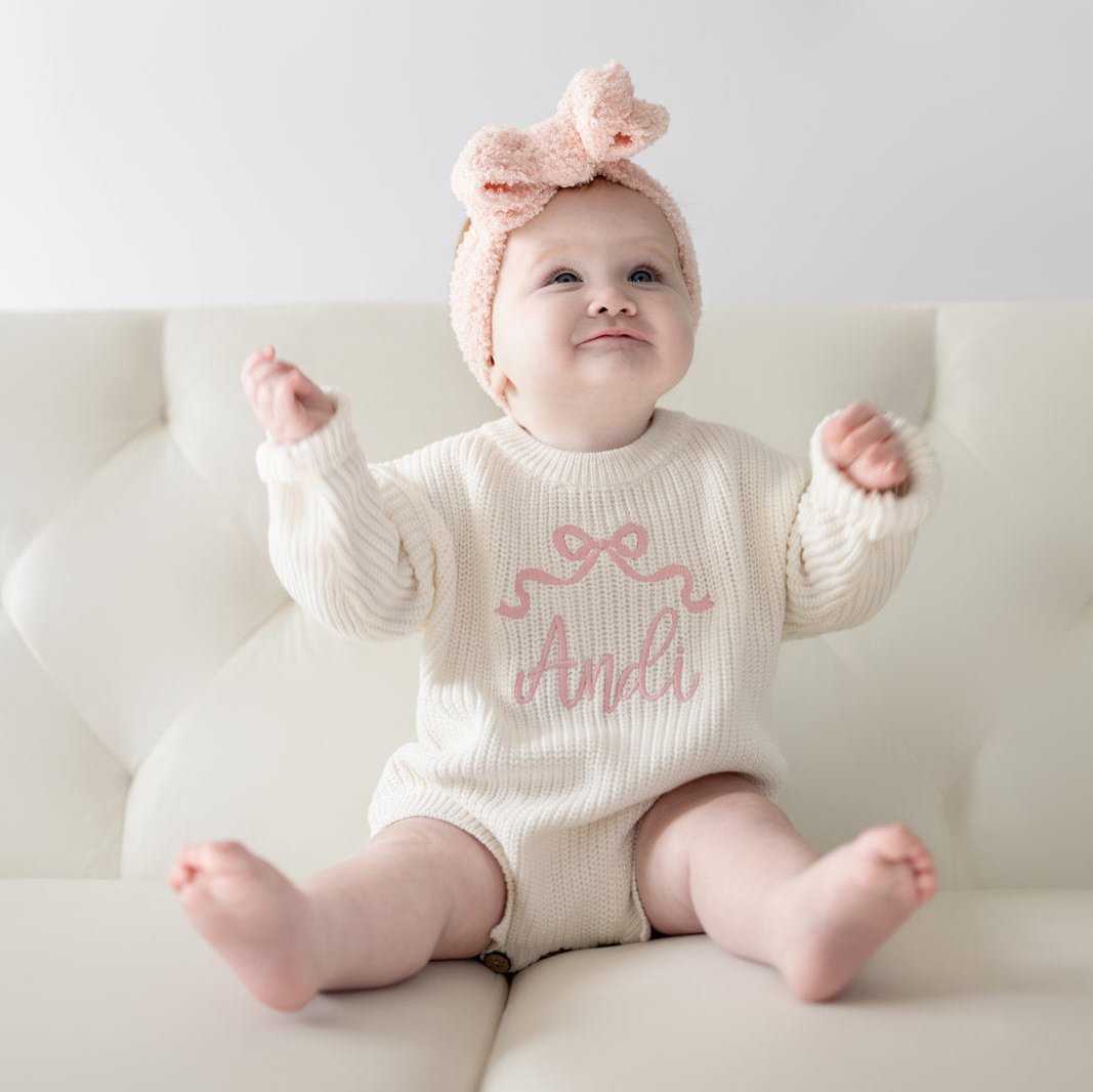 EMBROIDERED BOW ROMPER