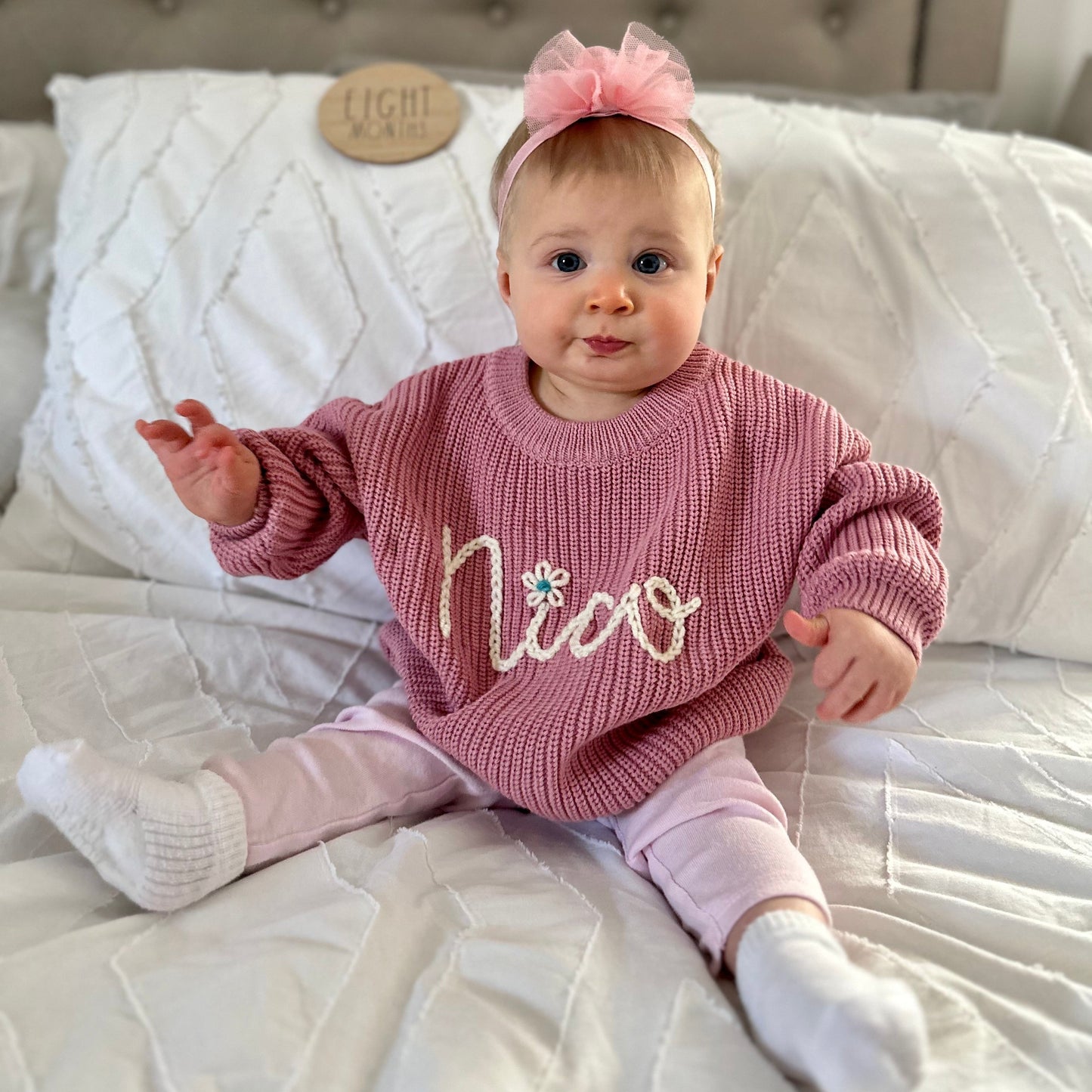 NEWBORN Hand Embroidered Sweater Set, Custom Name Baby Sweater & Shorts, Personalized Birth Announcement, Knit Sweater Baby Announcement, Chunky Knit Sweater