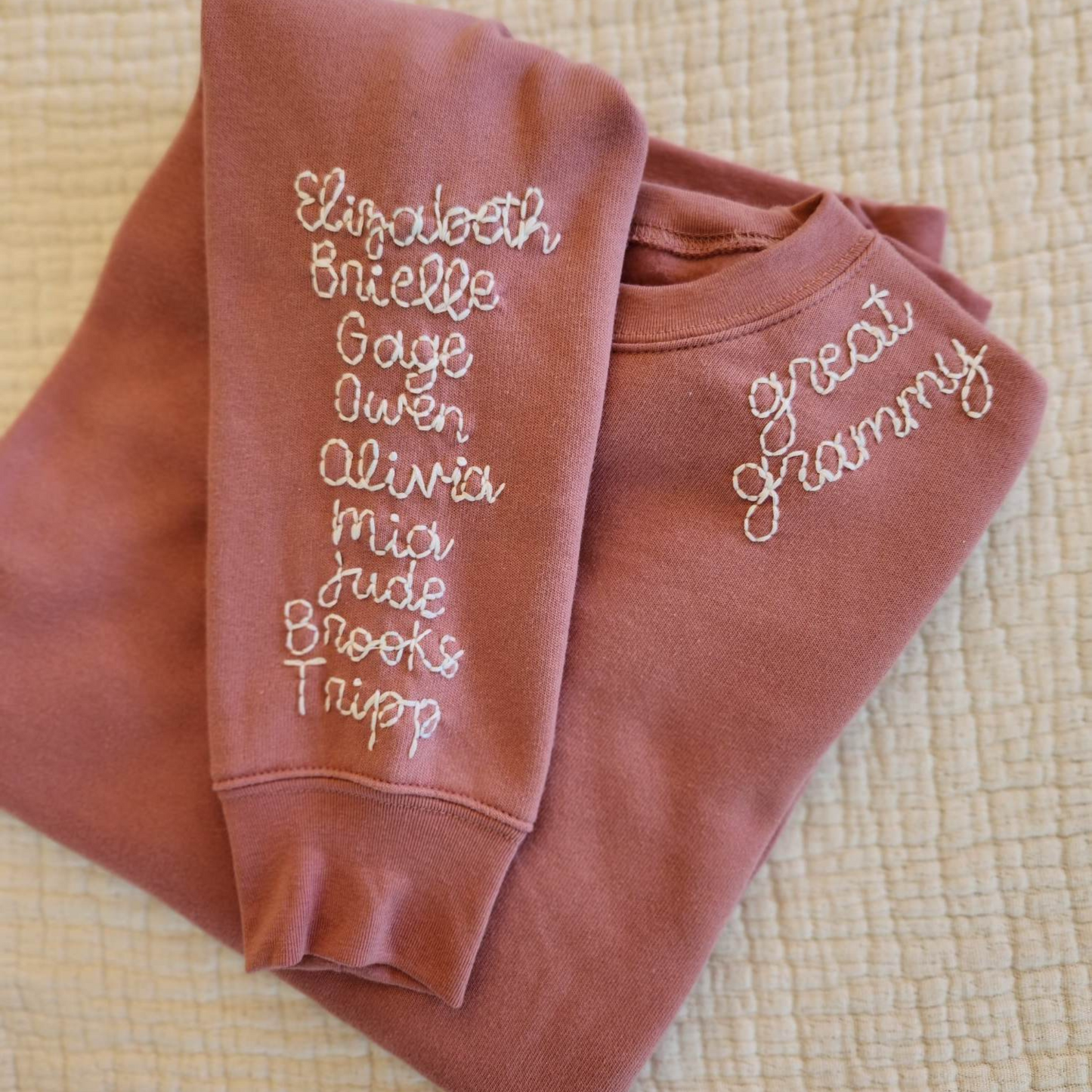 Adult Hand Embroidered Crewneck Sweatshirt, GiGi Sweatshirt, Nana Sweatshirt, Mama Sweatshirt, Custom Embroidered Sweatshirt