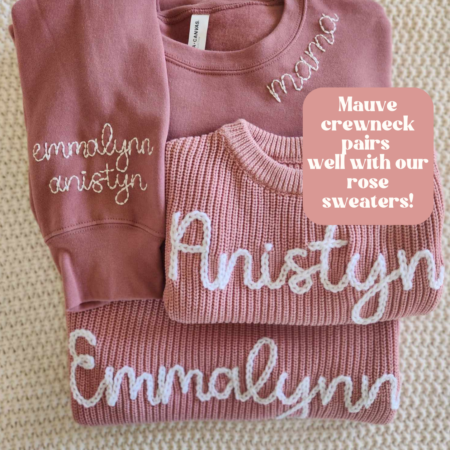 Adult Hand Embroidered Crewneck Sweatshirt, GiGi Sweatshirt, Nana Sweatshirt, Mama Sweatshirt, Custom Embroidered Sweatshirt
