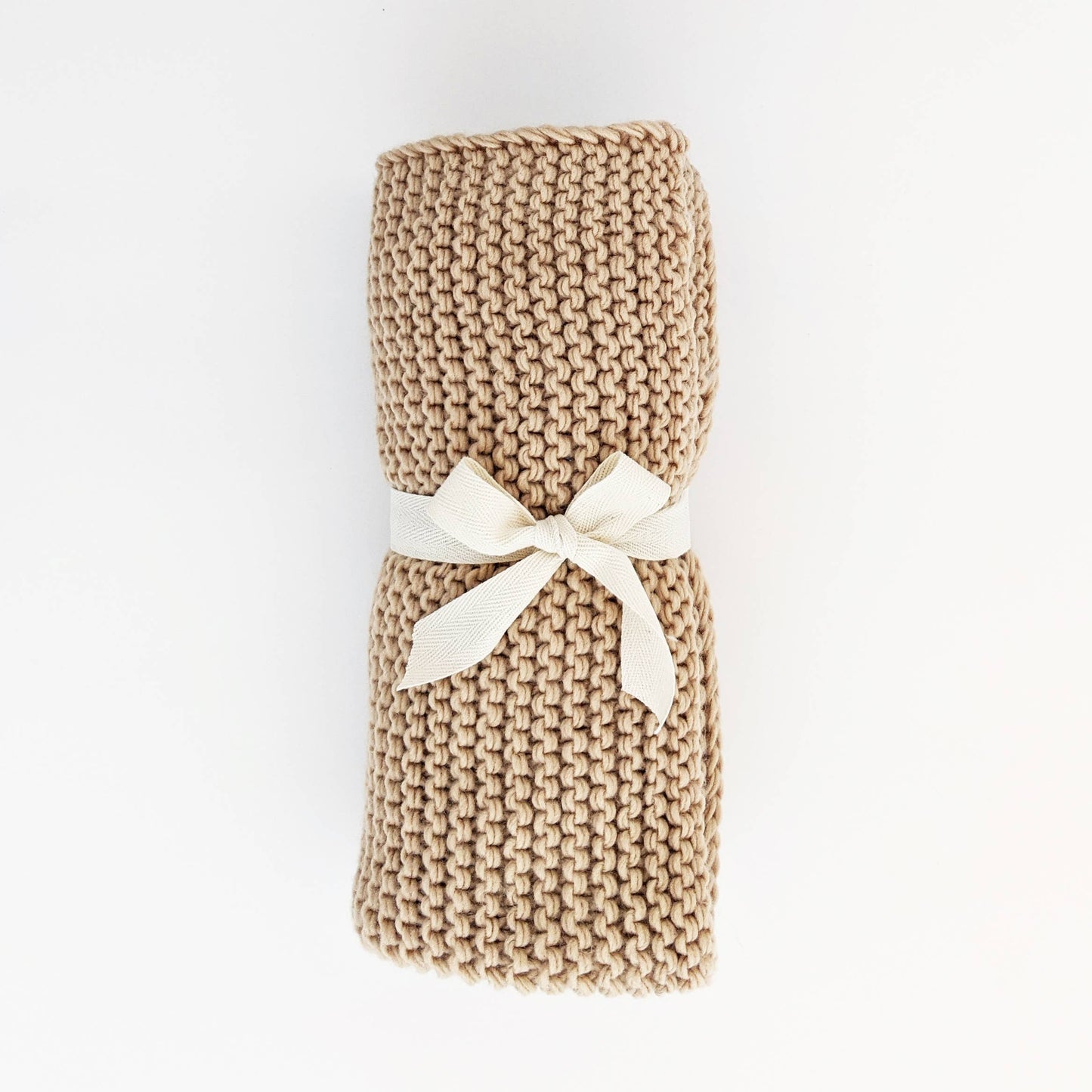 GARTER STITCH KNIT BABY BLANKET - LATTE