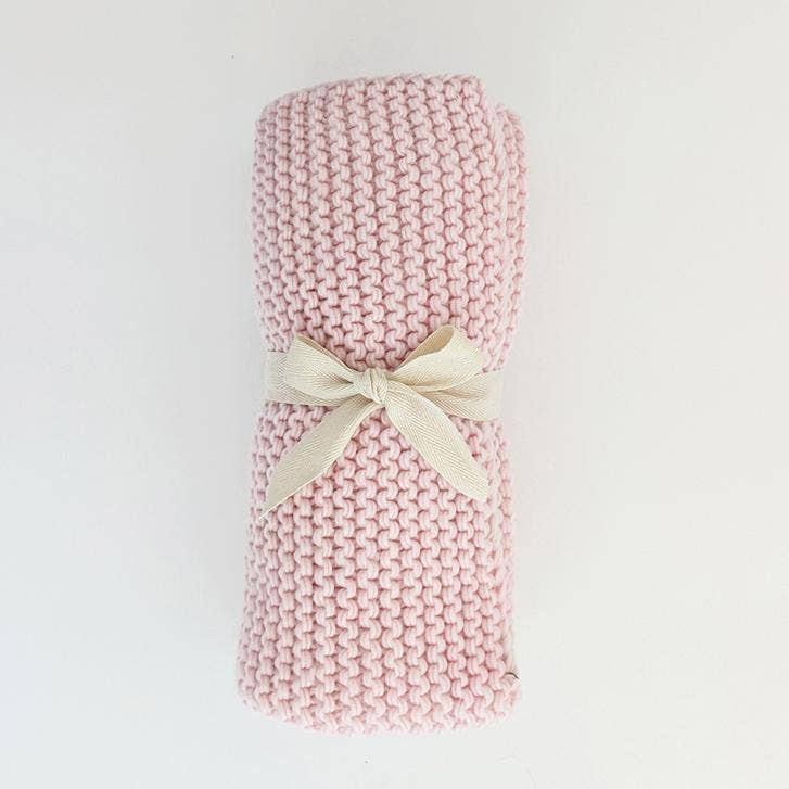 GARTER STITCH KNIT BABY BLANKET - BLUSH