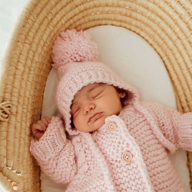 GARTER STITCH KNIT BONNET - BLUSH NEWBORN