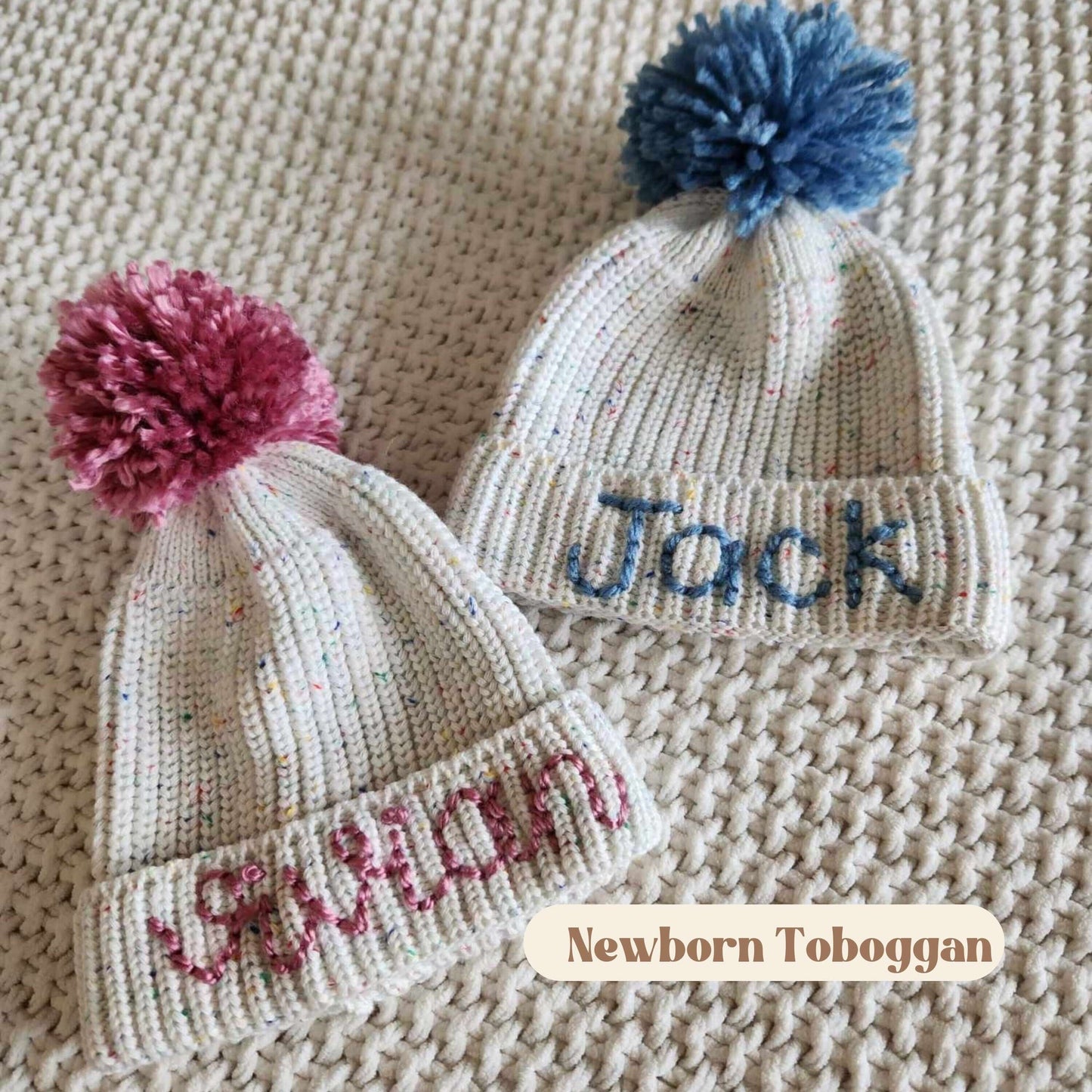 Personalized Toboggan, Hand Embroidered Beanie, Custom Name Toboggan with Pom Pom, Baby, Toddler and Kids Custom Toboggan