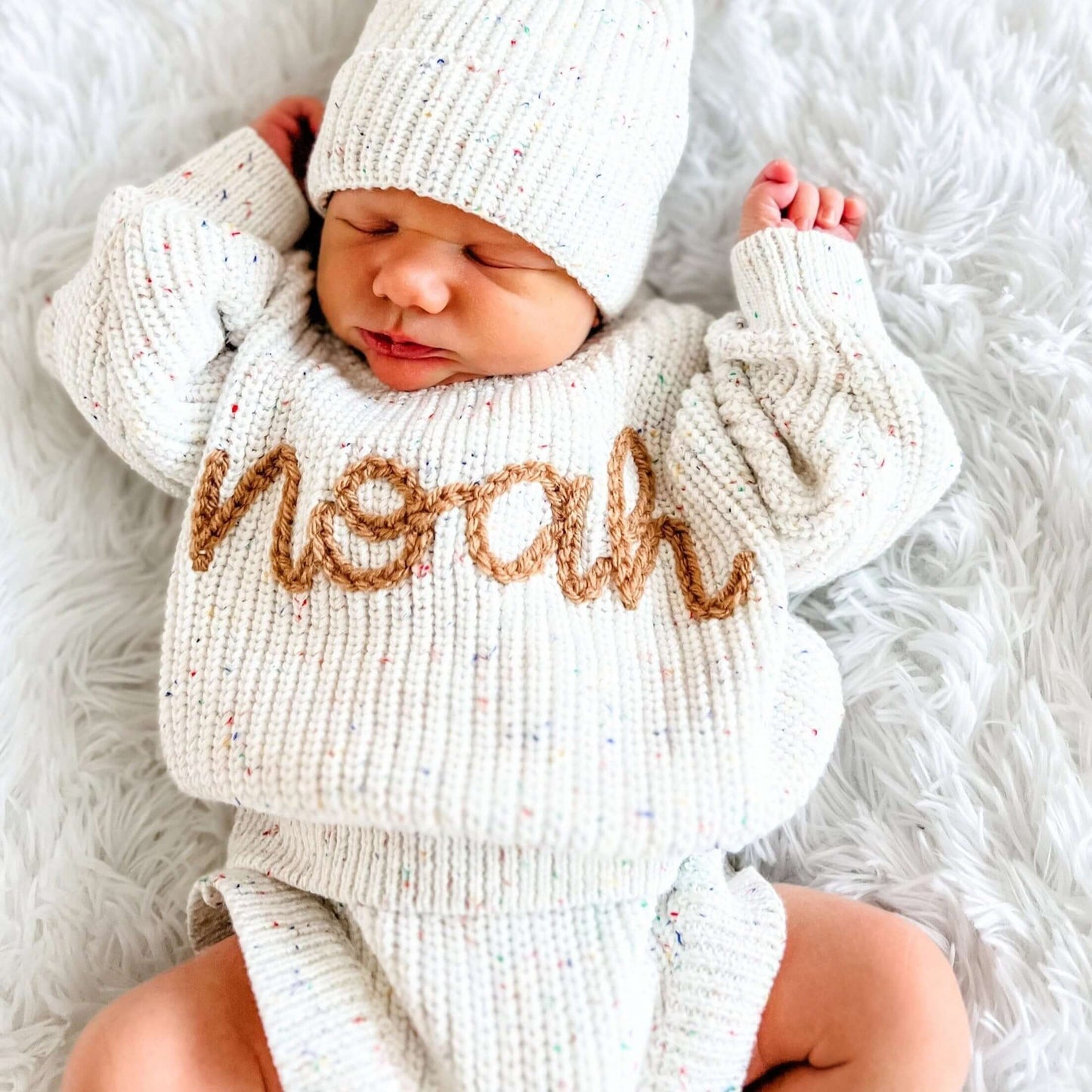 NEWBORN Hand Embroidered Sweater Set, Custom Name Baby Sweater & Shorts, Personalized Birth Announcement, Knit Sweater Baby Announcement