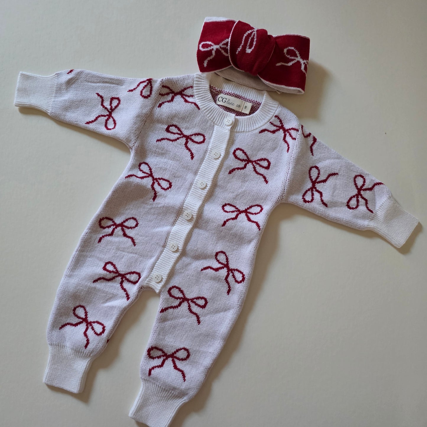 KNIT TOPKNOT HEADBAND - RED BOWS