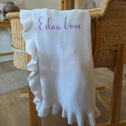 KNIT BABY BLANKET - MARSHMALLOW RUFFLE