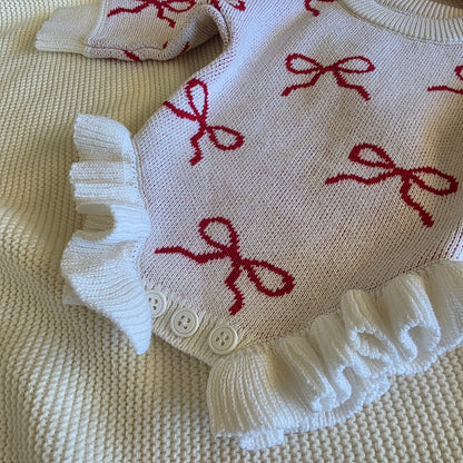 RUFFLE ROMPER - RED BOWS