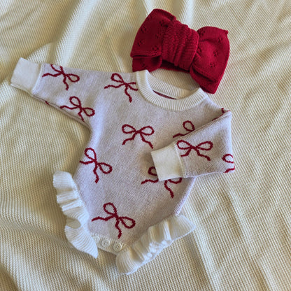 RUFFLE ROMPER - RED BOWS