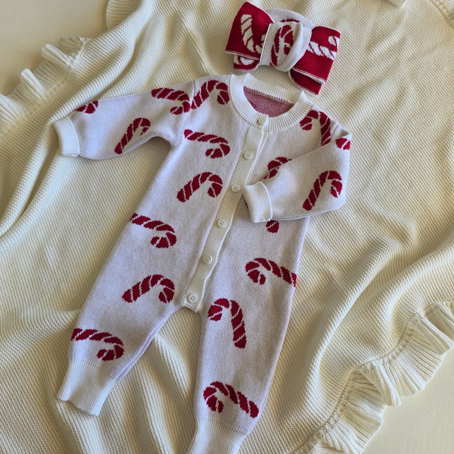 KNIT TOPKNOT HEADBAND - CANDY CANES