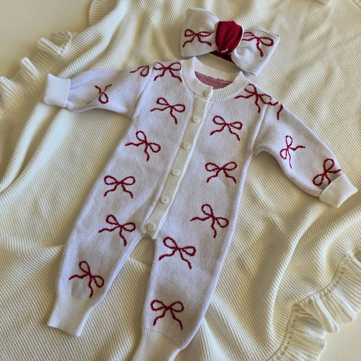 FULL LENGTH ROMPER - RED BOWS