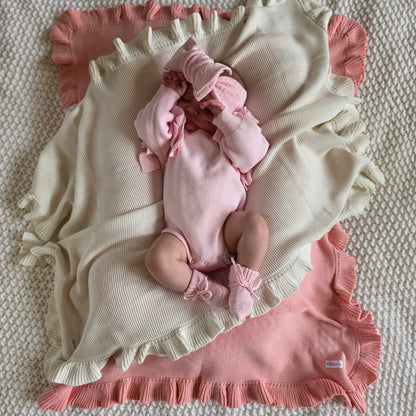 KNIT BABY BLANKET - MARSHMALLOW RUFFLE
