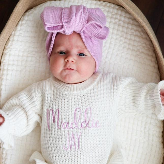 KNIT TOPKNOT HEADBAND - LILAC