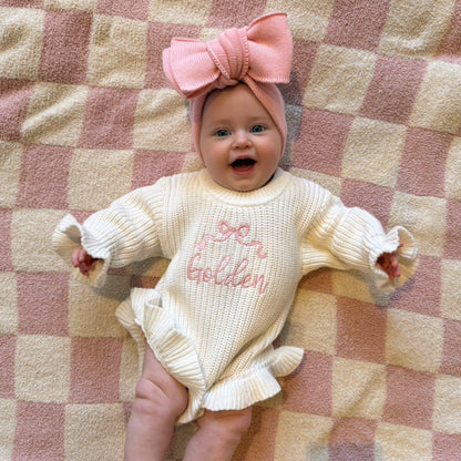 KNIT TOPKNOT BOW - BUBBLEGUM