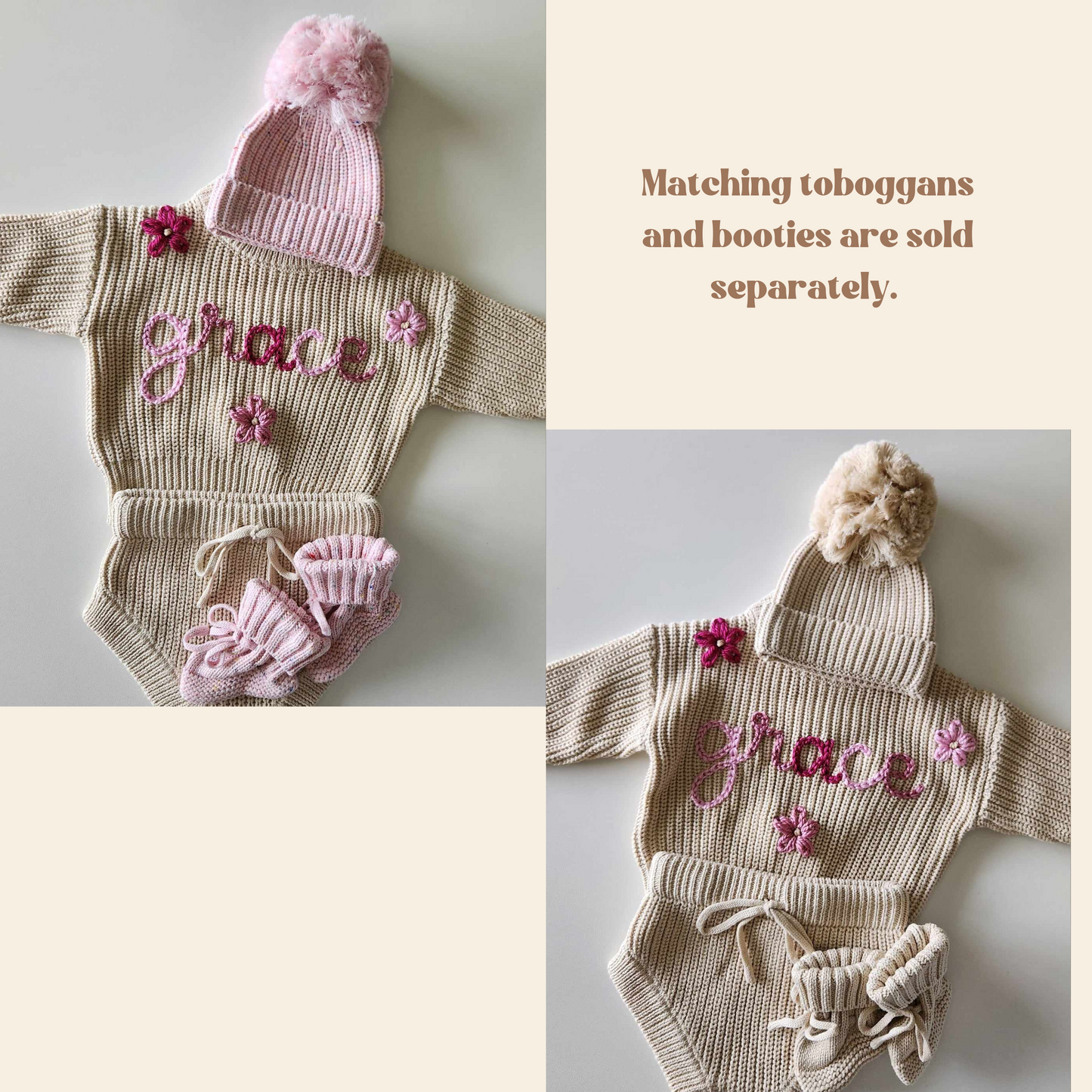 Newborn Baby Sweater Set, Custom Hand Embroidered Name Baby Sweater & Shorts, Personalized Sweater, Birth Announcement Outfit- Biscotti