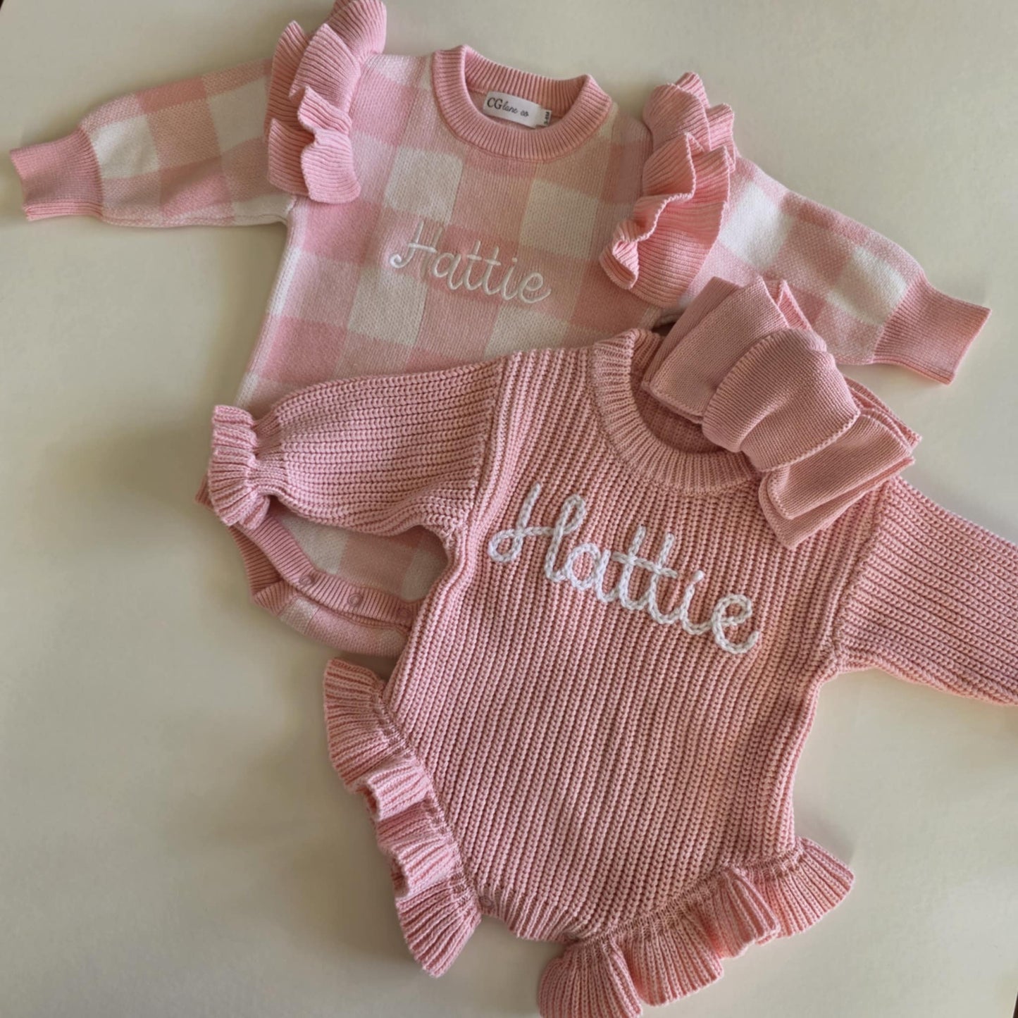 HAND EMBROIDERED RUFFLE ROMPER - BUBBLEGUM