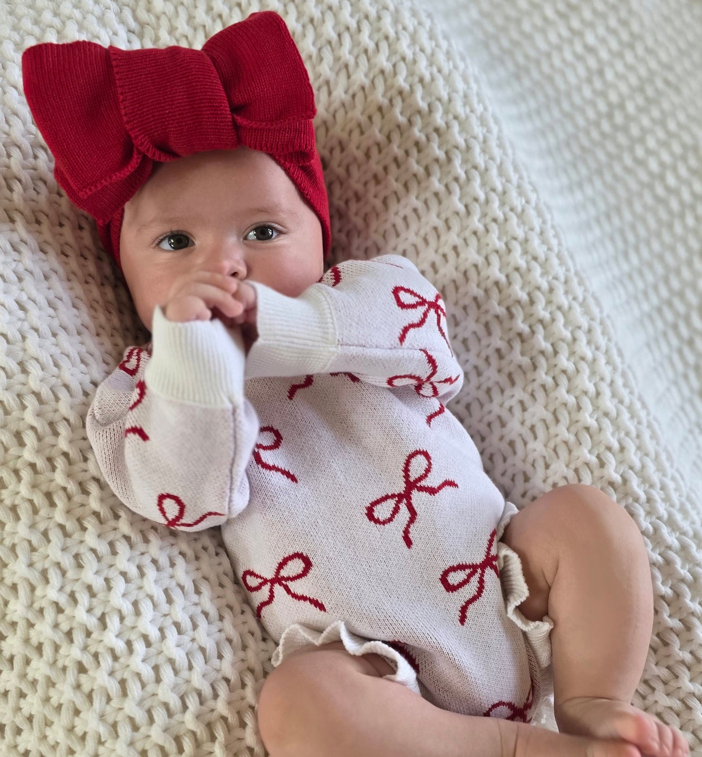 KNIT TOPKNOT HEADBAND - RED