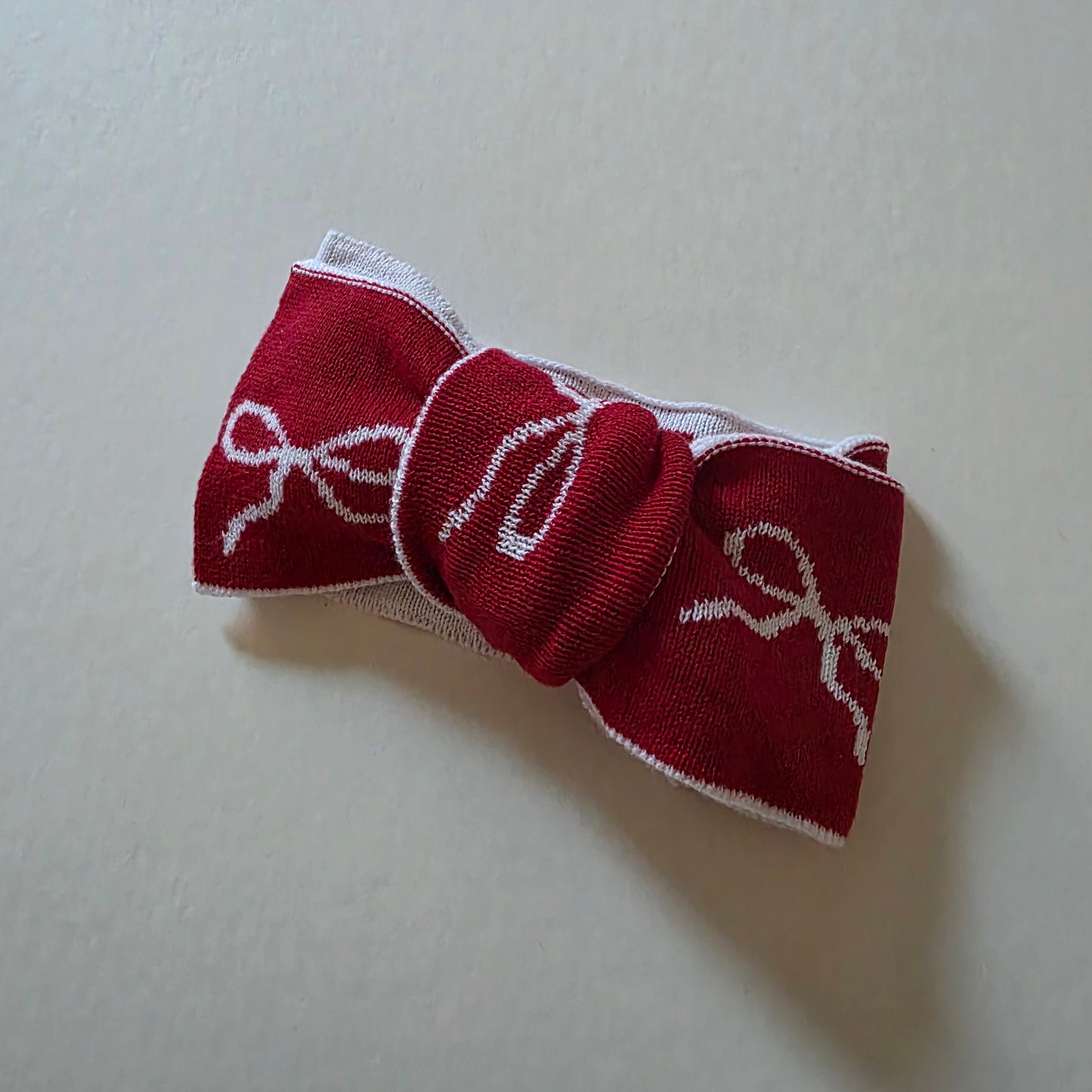 KNIT TOPKNOT HEADBAND - RED BOWS