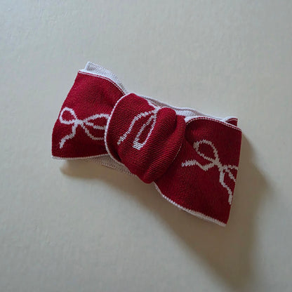 KNIT TOPKNOT HEADBAND - RED BOWS